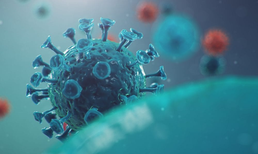 Outbreak of Chinese influenza – called a Coronavirus or 2019-nCoV, which has spread around the world. Danger of a pandemic, epidemic of humanity. Human cells, the virus infects cells. 3d illustration Funding assigned to establish stroke-COVID link