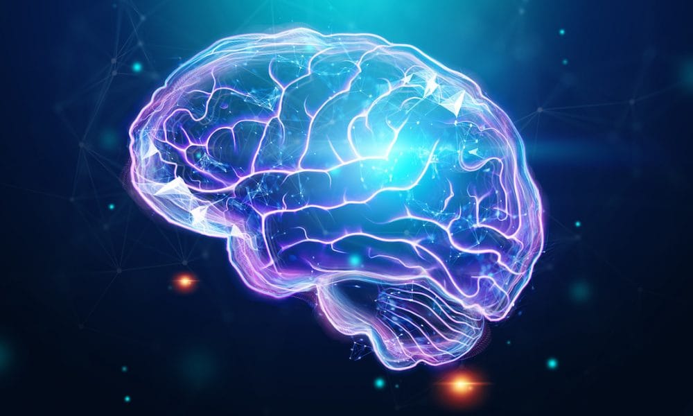 The image of the human brain, a hologram, a dark background. Light therapy could stop epileptic seizures – study
