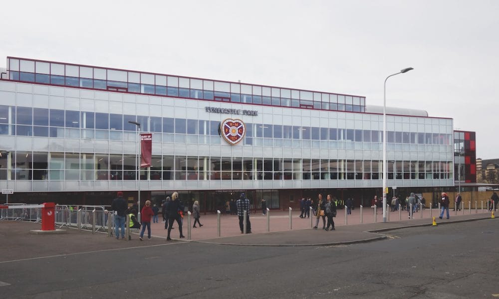 Edingurgh,,Scotland,-,February,23,,2019:,Football,Fans,Outside,Tynecastle Hearts FC pay tribute to former captain through MND sponsorship