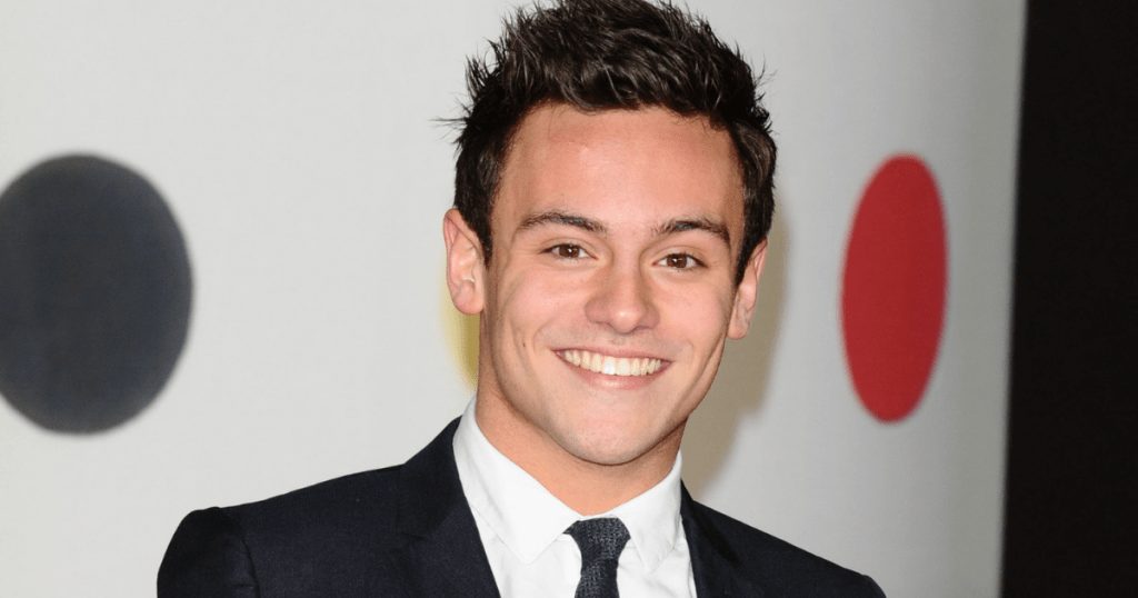 Olympic champion Tom Daley in a black tuxedo promoting a new trial into cannabis based drugs for brain cancer