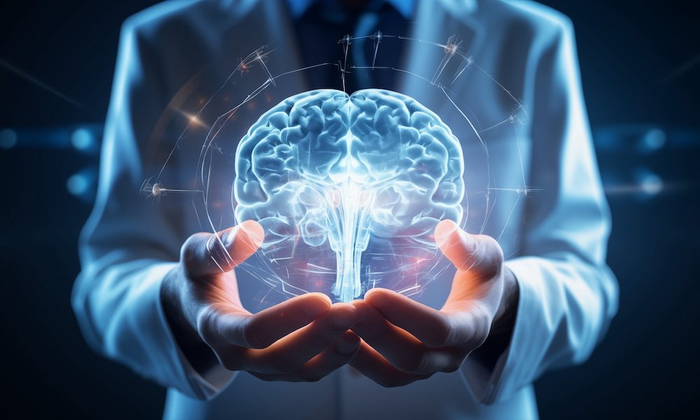 the doctor holds a projection of the human brain in his hands Some severe brain injury patients show signs of cognitive function