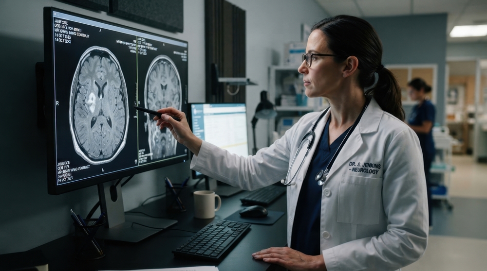 neurologist-examining-brain-scan-monitor-hospital First-of-its-kind trial tests radiation therapy for Parkinson’s